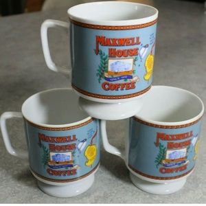 Set of4 Vintage Maxwell House Coffee Cups Mugs 1970's Pedestal Footed Small